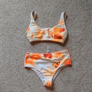 SHEIN Vibrant Orange and White Swimwear